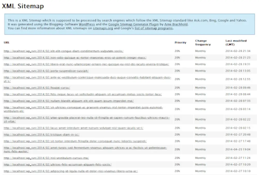 Ví dụ cho cách tạo Sitemap thông thường 